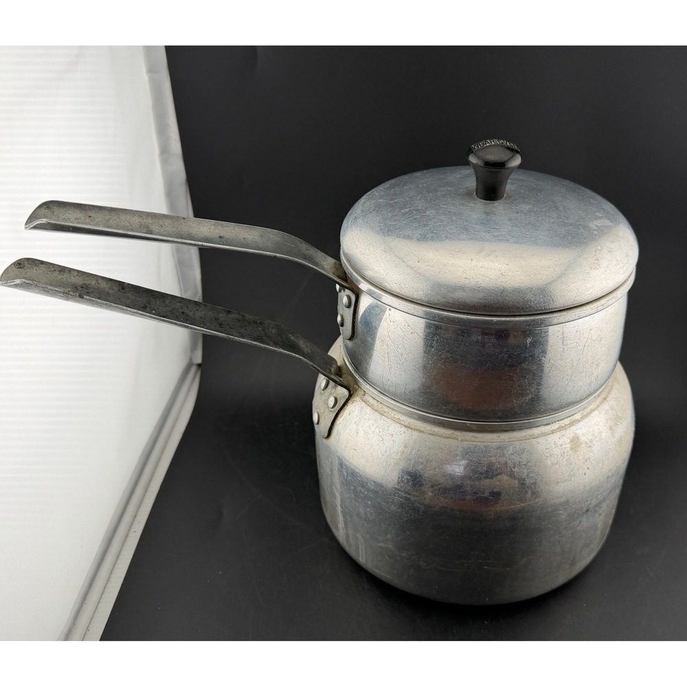 Vintage Wear-Ever Aluminum Double Boiler 3 Piece Set-2 Quart No 2432 Made in USA